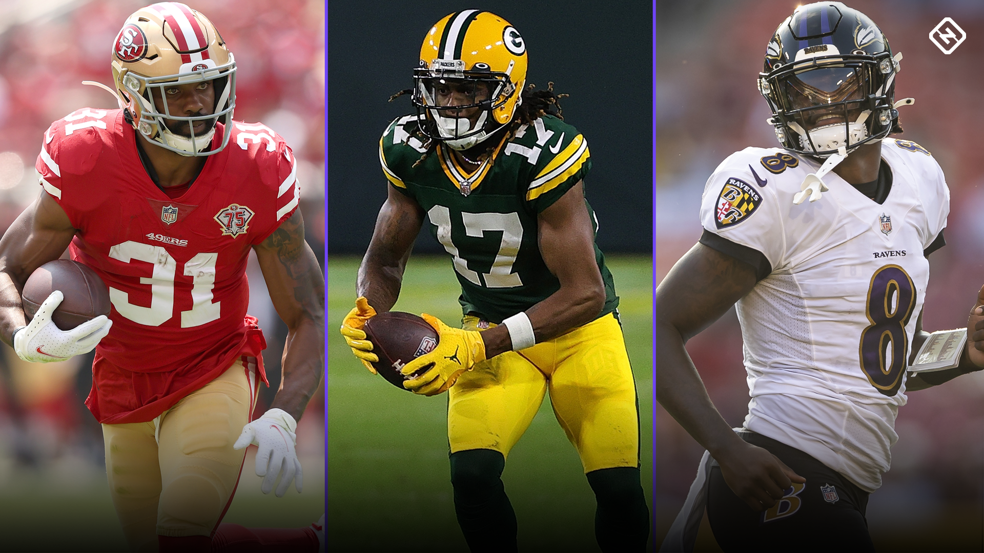 Raheem-Mostert-Davante-Adams-Lamar-Jackson-090721-GETTY-FTR